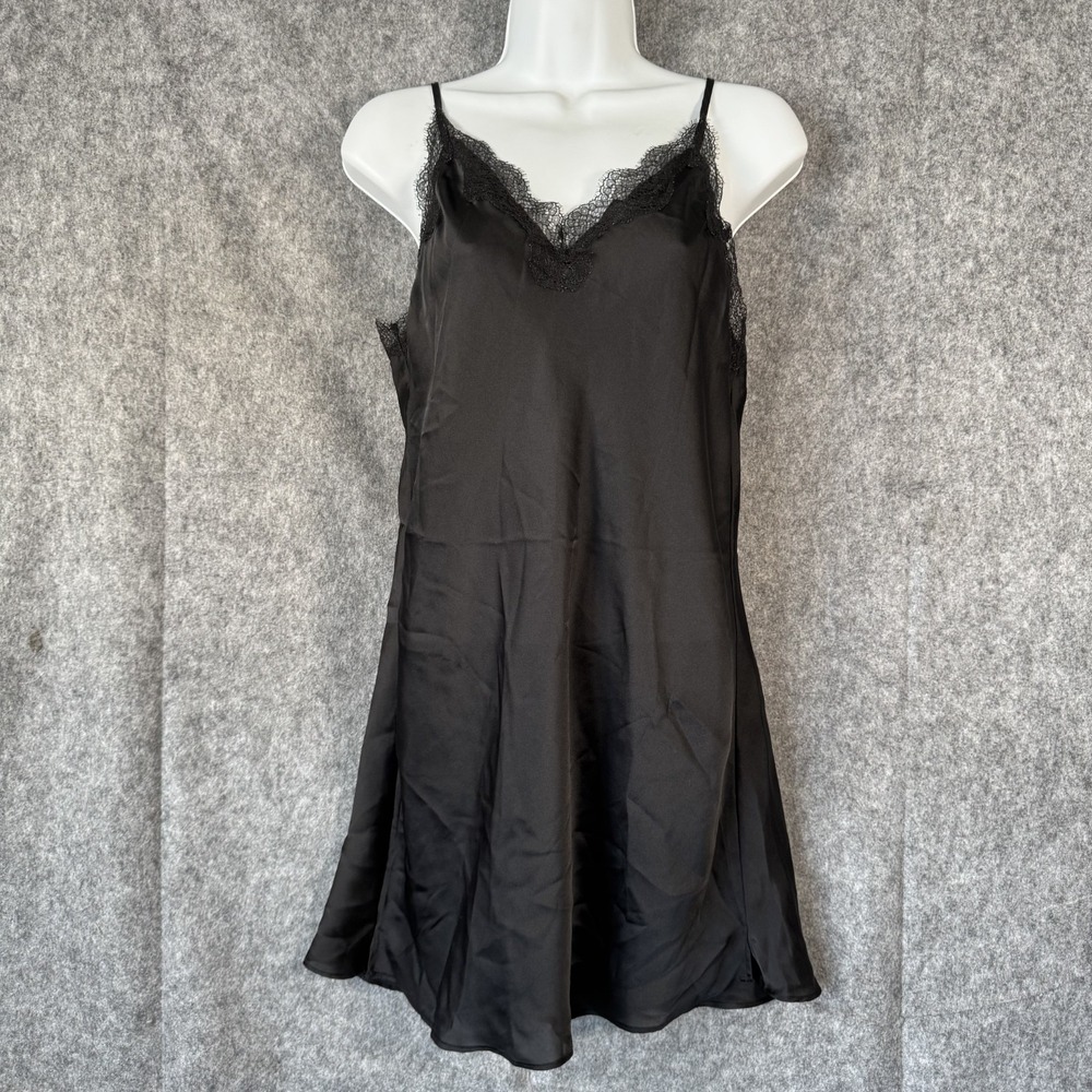 Victorias Secret Black Chemise Slip Dress Small Whimsigoth Lace Trim Lingerie